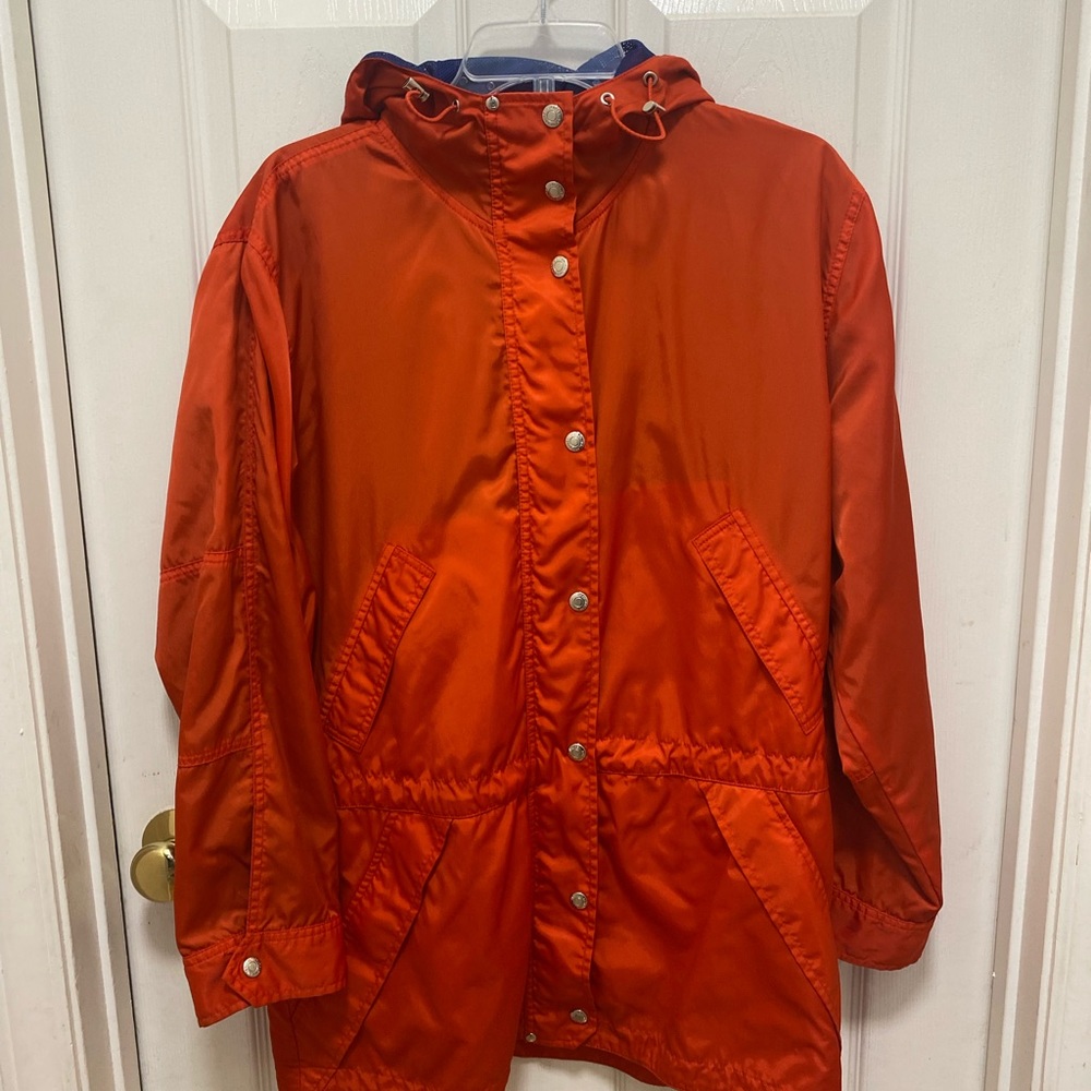 Lauren Ralph Lauren Women's Rain Jacket Windbreaker Snap Hoodie Orange Size M